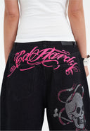 Ed Hardy Womens Love Wrapped Diamante Denim Jorts Shorts - Black