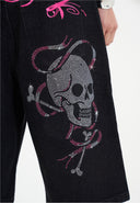 Ed Hardy Womens Love Wrapped Diamante Denim Jorts Shorts - Black