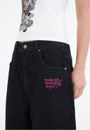 Ed Hardy Womens Love Wrapped Diamante Denim Jorts Shorts - Black