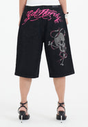 Ed Hardy Womens Love Wrapped Diamante Denim Jorts Shorts - Black