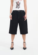 Ed Hardy Womens Love Wrapped Diamante Denim Jorts Shorts - Black