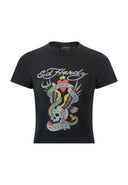 Ed Hardy Womens New York City Cropped Baby Tshirt Top - Black