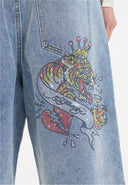 Ed Hardy Womens Tiger King Diamante Denim Jorts Shorts - Bleach