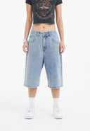 Ed Hardy Womens Tiger King Diamante Denim Jorts Shorts - Bleach