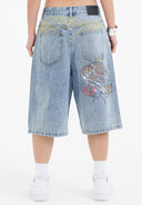Ed Hardy Womens Tiger King Diamante Denim Jorts Shorts - Bleach