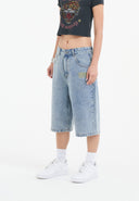 Ed Hardy Womens Tiger King Diamante Denim Jorts Shorts - Bleach