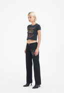 Ed Hardy Womens True Death Diamante Straight Denim Trousers Jeans - Black