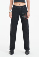 Ed Hardy Womens True Death Diamante Straight Denim Trousers Jeans - Black