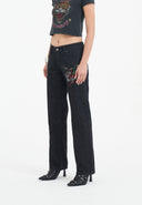 Ed Hardy Womens True Death Diamante Straight Denim Trousers Jeans - Black