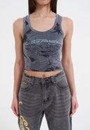 Ed Hardy Womens Vibrant Dragon Cropped Vest - Charcoal