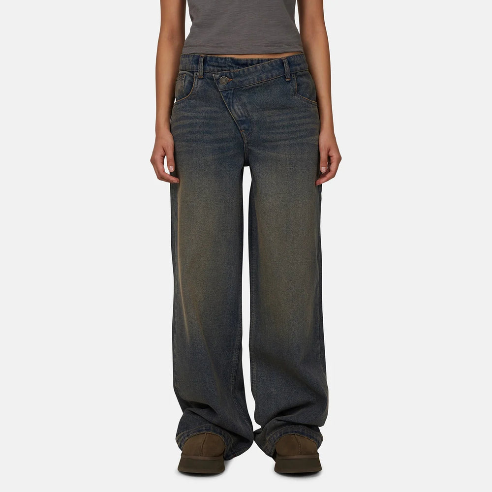Asymmetric Washed Rust Denim Jean