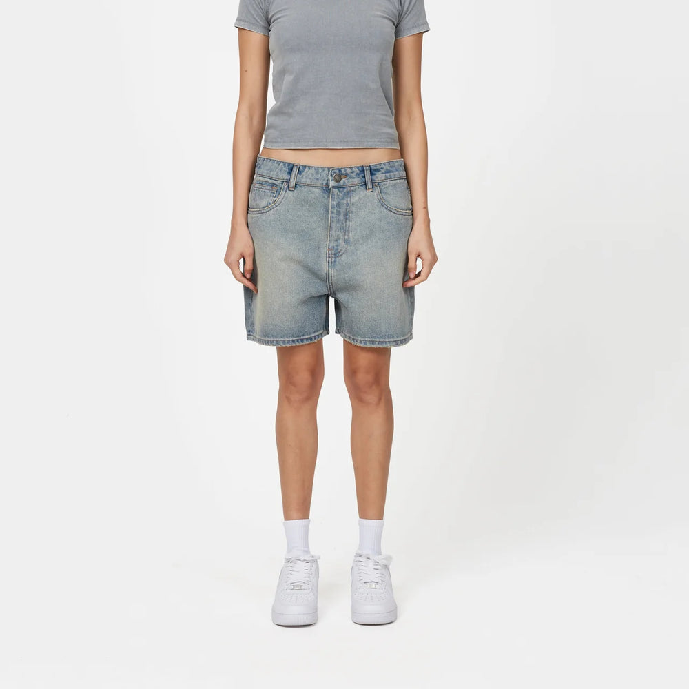 Heavy Washed Light Blue Denim Shorts