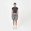 Good For Nothing Heavy Washed Faded Blue Denim Shorts
