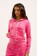 Juicy Couture Hot Pink Diamanté Velour Zip-Through Hoodie