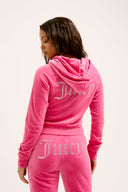 Juicy Couture Hot Pink Diamanté Velour Zip-Through Hoodie
