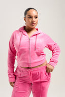 Juicy Couture Hot Pink Diamanté Velour Zip-Through Hoodie