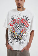 Ed Hardy Mens Gothic Lightning Eagle Diamante T-shirt - White