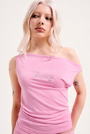 Juicy Couture Cotton Candy Outline Diamante Drape Top