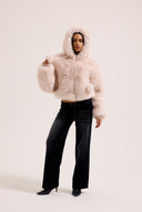Juicy Couture Cream Hooded Faux Fur Jacket