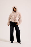 Juicy Couture Cream Hooded Faux Fur Jacket