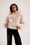 Juicy Couture Cream Hooded Faux Fur Jacket