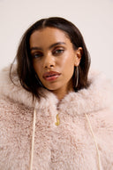 Juicy Couture Cream Hooded Faux Fur Jacket