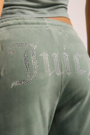 Juicy Couture Chinois Green Velour Diamanté Tracksuit Bottom