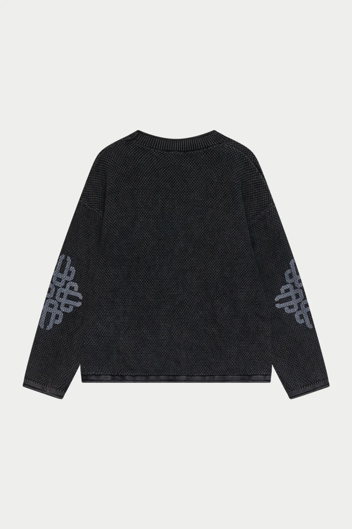 Washed Emblem Knit Crew - Black