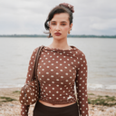 House of Sunny Double Layer Polka Dot Mesh Long Sleeve Top
